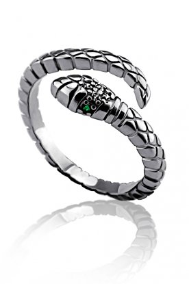 Stbrn prsten ve tvaru hada s kameny