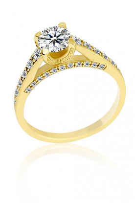 Elegantn zsnubn prsten ze lutho zlata se zirkony