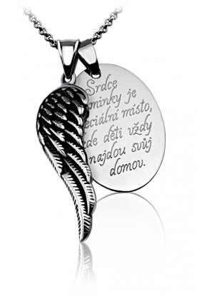 Ocelový náhrdelník s andělským křídlem a věnováním