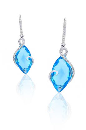 Dámské diamantové náušnice s modrým topazem
