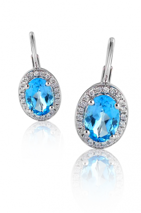 Dámské diamantové náušnice s modrým topazem A2