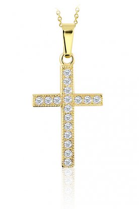 Přívěsek zlatý kříž zdobený zirkony