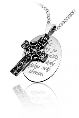 Stříbrný keltský kříž s věnováním