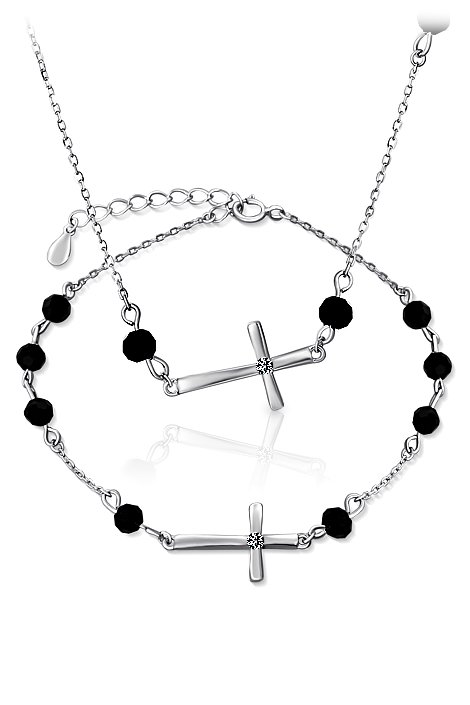 Stříbrná souprava šperků, náramek a řetízkem s křížkem