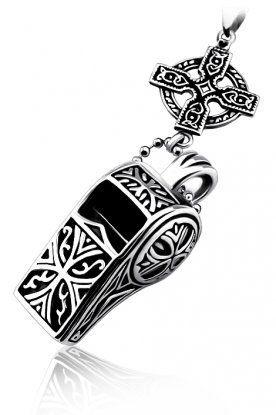 Ocelový náhrdelník vikingská píštalka a kříž