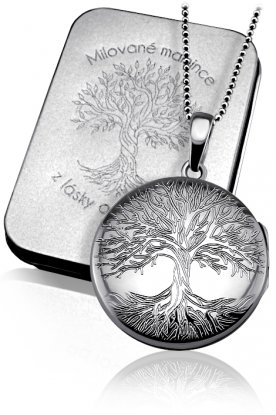 Stříbrný otevírací medailonek s věnováním a krabičkou