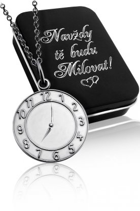 Stříbrný náhrdelník s hodinkami a krabičkou