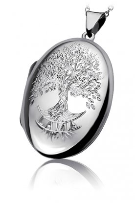 Stříbrný otevírací medailonek s rytým stromem života.