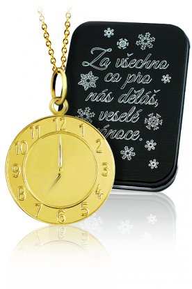 Zlatý náhrdelník s hodinkami a krabičkou